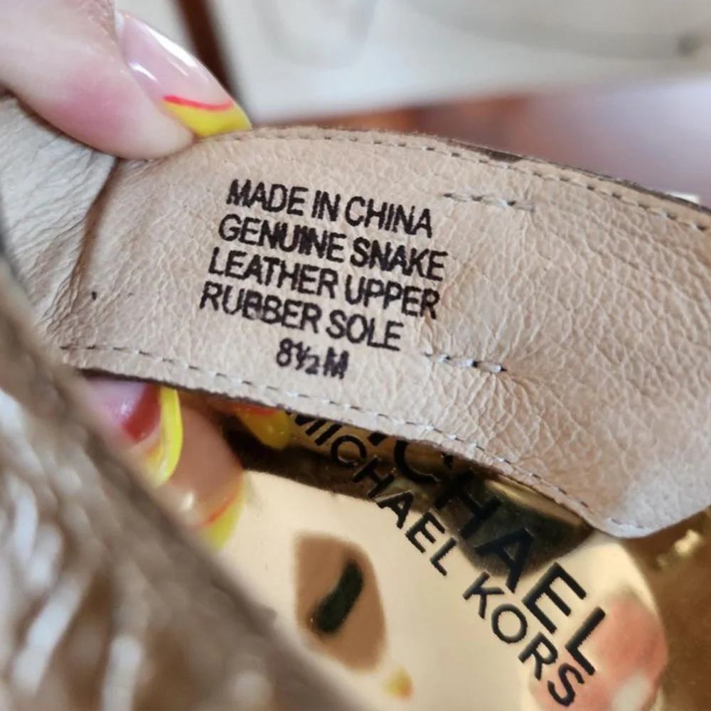 Michael Kors Niki Cross Strap Snake/leather Bone color platform 5 in heels - Picture 3 of 9